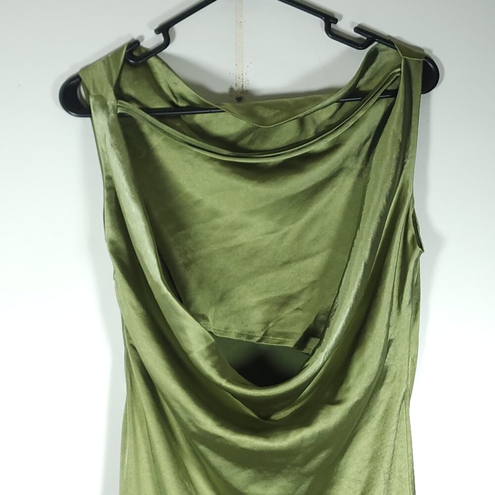 NWT Commense Sz S Green Glossy Satin Cowl Back Evening Wedding Maxi Dress - Picture 9 of 10
